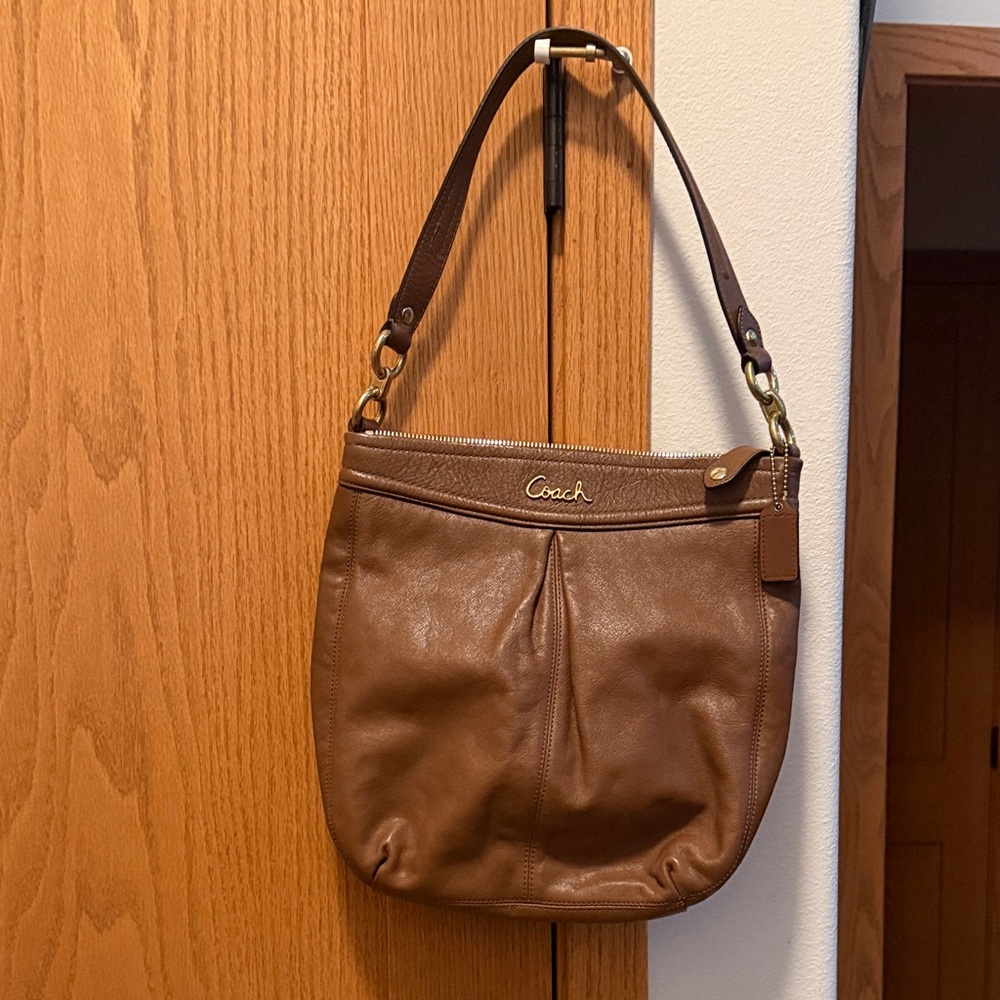 Coach Ashley Hippie Brown/Tan Leather Shoulder Bag Pleats